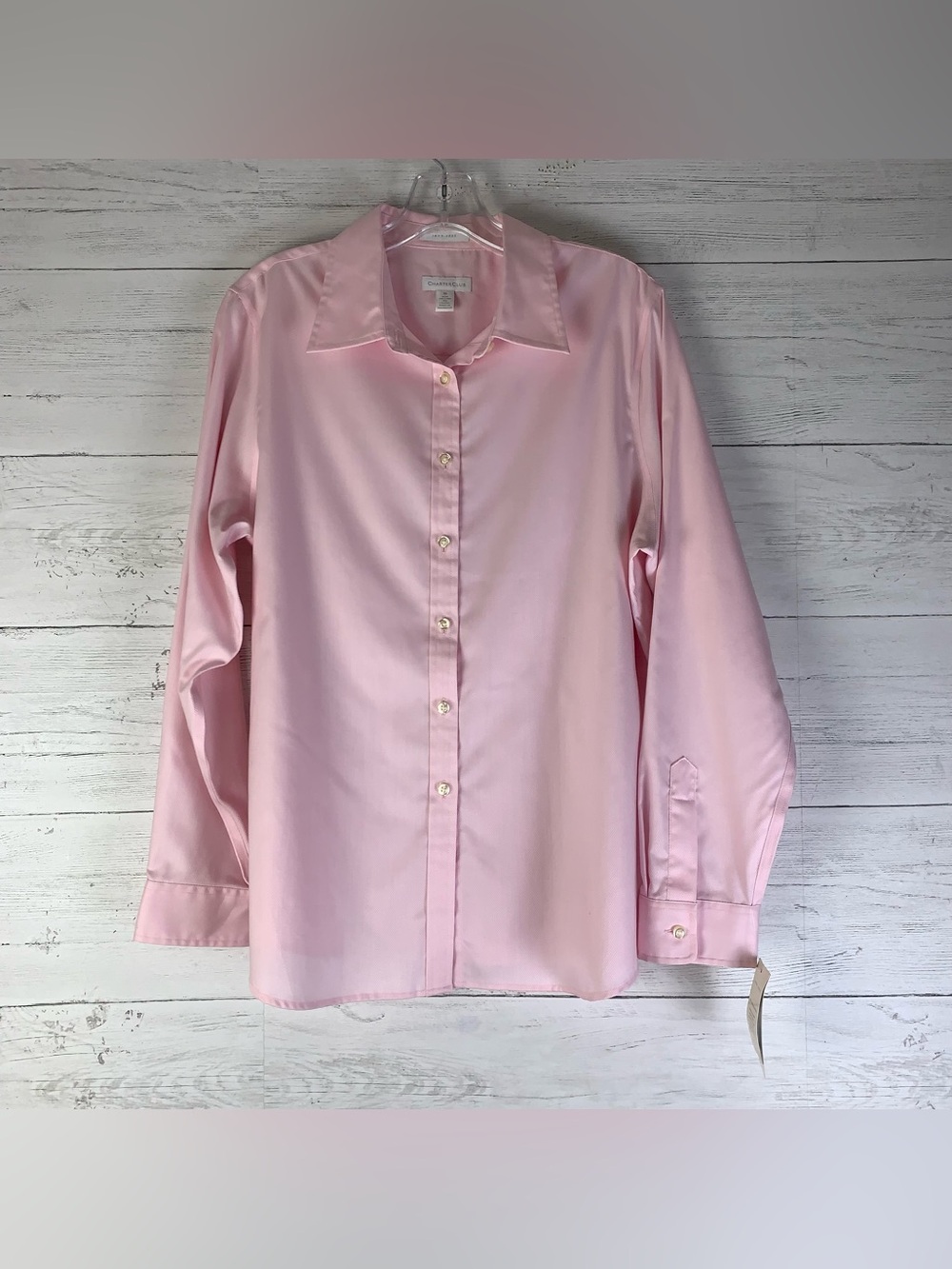 Charter Club Womens size 16 button up shirt pink cotton blend "Iron-free" NWT